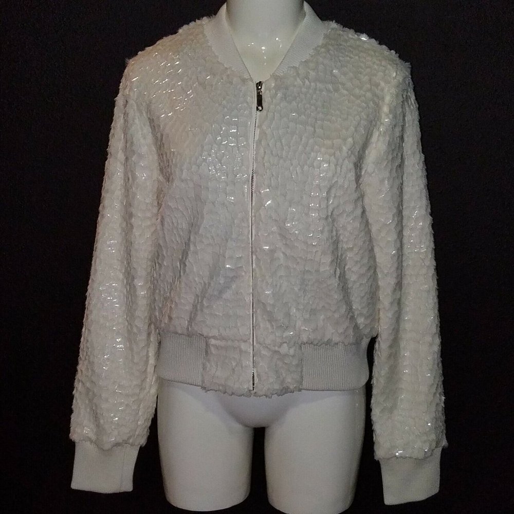 NWT Paparazzi by Biz White Jacket Full-Zip Ivory Faux Feather ~ Fits Approx MED?